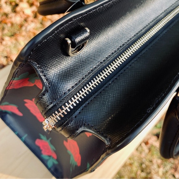 Kate Spade Madison Rose Toss Printed Medium Satchel Handbag Crossbody Strap - Picture 7 of 11